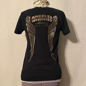 Angels and Whiskey Aaron Lewis Graphic Tee with Gold Accents